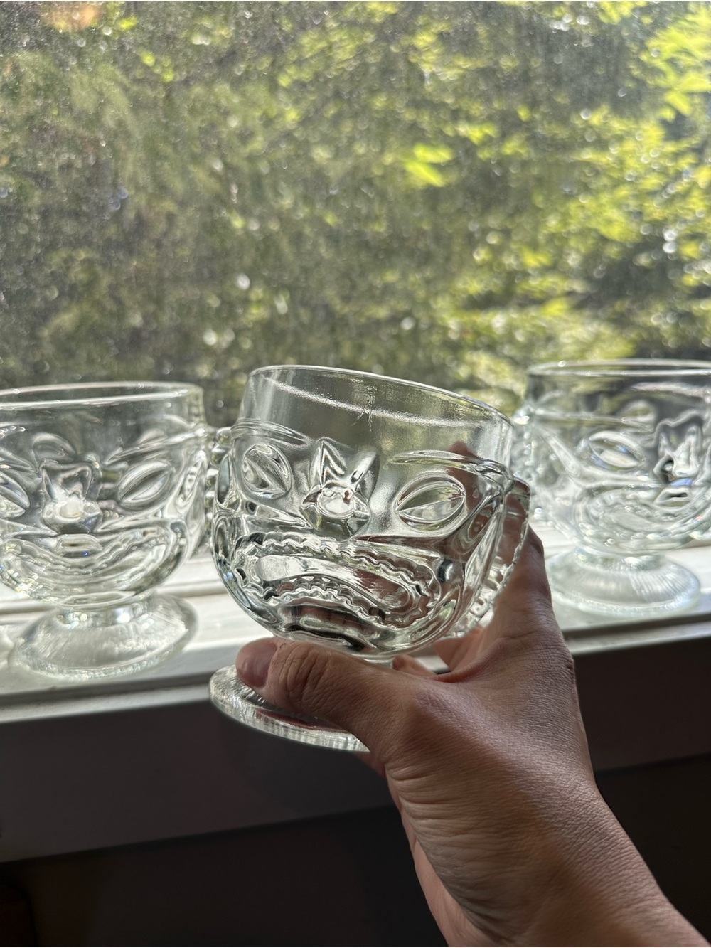 Indiana Glass Clear Happy/Sad Tiki Glasses (Set)